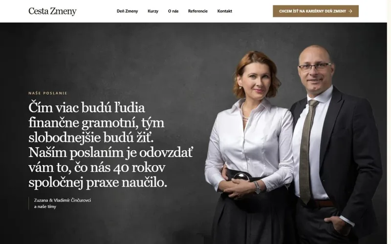 Web Cesta Zmeny – ukážka úvodnej obrazovky