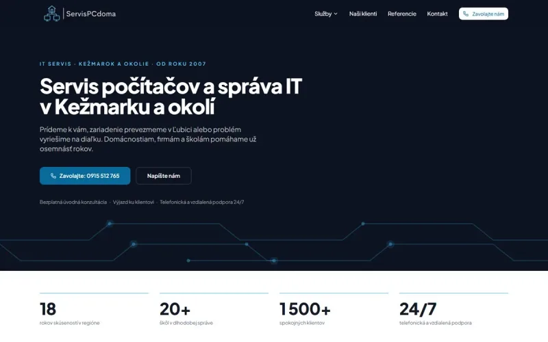 Web ServisPCdoma – ukážka úvodnej obrazovky