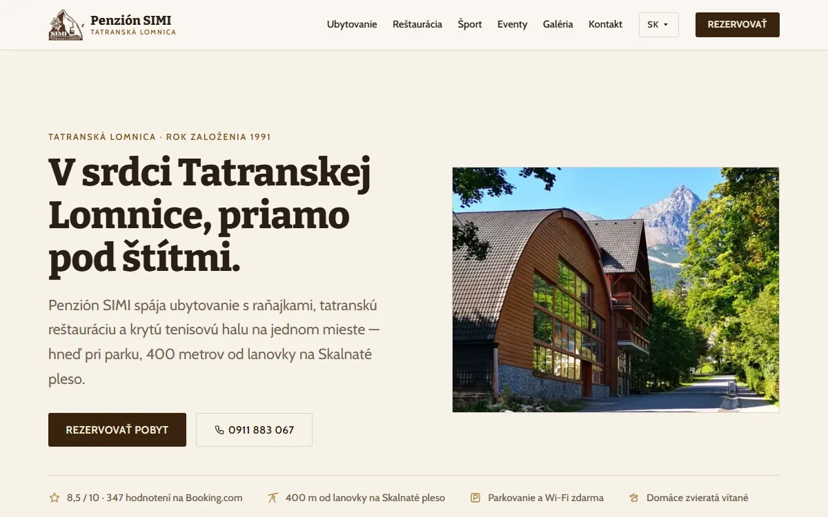 Web Penziónu SIMI v Tatranskej Lomnici – rezervácia pobytu, reštaurácia a hodnotenia z Booking.com